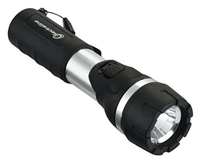 Electraline 58043 led-koplamp, 70 lumen noodlamp met ergonomische handgreep en aan/uit-schakelaar, waterdichte en schokbestendige IP44-batterijen inbegrepen, Zwart