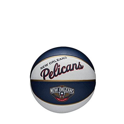 Wilson Mini Pallone da Basket NBA TEAM RETRO BSKT MINI, Utilizzo Outdoor, Gomma, Misura Mini, Bianco/Blu Scuro (New Orleans Pelicans)