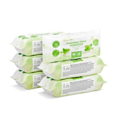 by Amazon Fresh Baby Wipes, 100% Plant Based Fibres, 360 Wipes, 6 Pack of 60