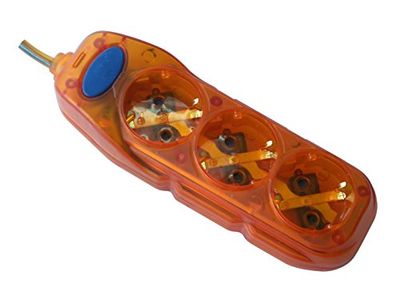 Electraline 59642 Extensão de 3 tomadas com interruptor, cabo 3G1 3 m, cor laranja transparente