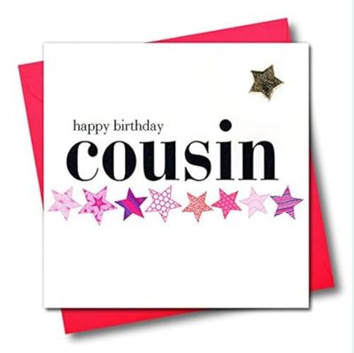 Claire Giles Hearts and Stars Happy Birthday Cousin Card - Pink