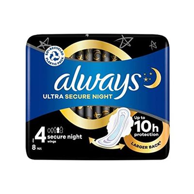 Always Ultra Sanitary Towels Secure Night with Wings (Size 4) 8ct