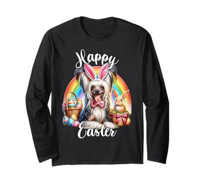 Perro Crestado Chino Felices Pascuas Manga Larga