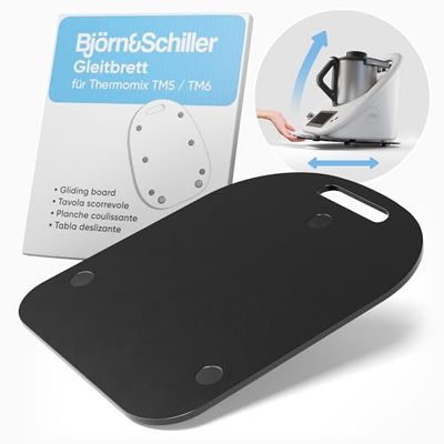 Björn&Schiller Tavola scorrevole per Bimby TM6 e TM5, tavola in acrilico di alta qualità con guide in teflon e cuscinetti in gomma antiscivolo, Slider, tavoletta, base per Bimby (nero)
