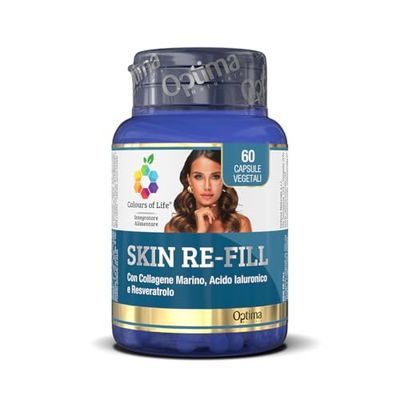 Skin Re-fill - integratore alimentare a base di Collagene marino, Acido ialuronico e Resveratrolo, contrasta i segni dell'invecchiamento, antiossidante, dona luminosità alla tua pelle 60 capsule