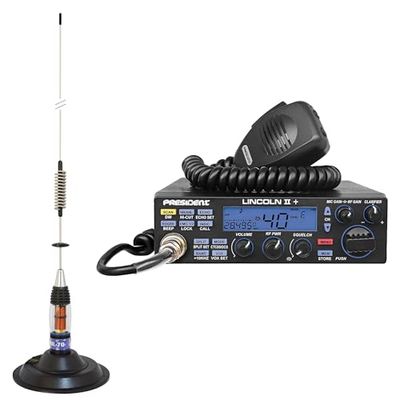 Kit Radio CB President LINCOLN II + Antenna CB PNI ML70, lunghezza 70 cm, 26-30 MHz, 200 W