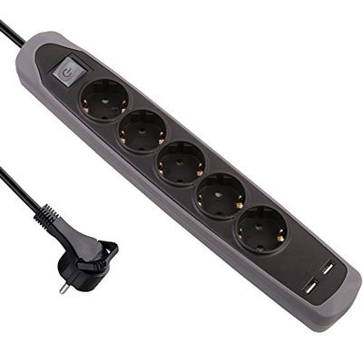 Electraline Gummy 62156 Extensão base 5 tomadas e 2 USB 2.1A - Cover de silicone - cabo 2 m ficha plana