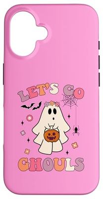 Funny Halloween Ghost Holding Pumpkin Let's Go Ghouls Groovy Case for iPhone 16