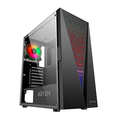 ABYSM Gaming Scatola PC Gamer Danube KOLPA Nera ATX, con pannello in vetro temperato, 1 x USB 3.0 e 2 x USB 2.0, connettori, filtro superiore e 1 ventola silenziosa da 12 cm