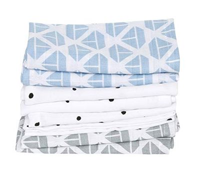 Babywasdoeken van mousseline, babywashandjes - (7 stuks), 30x30 cm, Öko-Tex Standard 100, scheepsblauw