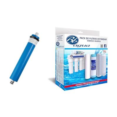 Membrana 75 GPD + Confezione di 4 filtri standard. 1 filtro sedimenti, 1 filtro al carbone GAC, 1 filtro a carbone e 1 filtro al cocco naturale. Bbagua.