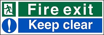 Stewart Superior Sign Fire Exit Keep Clear 450x150mm Self-adhesive Vinyl Ref SP126SAV