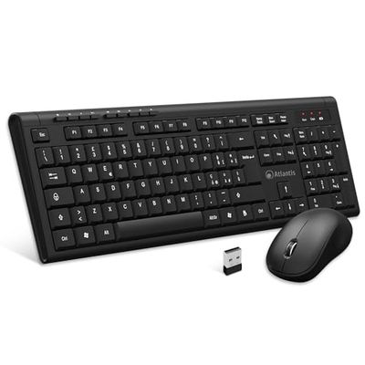 Atlantis Combo Kit toetsenbord en muis, draadloos, multimedia, Italiaanse QWERTY-lay-out, 9 Shortcut Toetsen, voor PC/Laptop/Notebook, Unieke USB-ontvanger, Code P013-AX280G+M, zwart