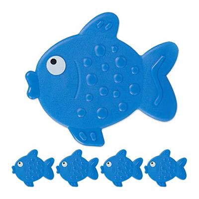Relaxdays Autocollants de Salle de Bain antidérapant, Lot de 5, Design Poissons, avec ventouses, Enfants, Bleu, Plastique