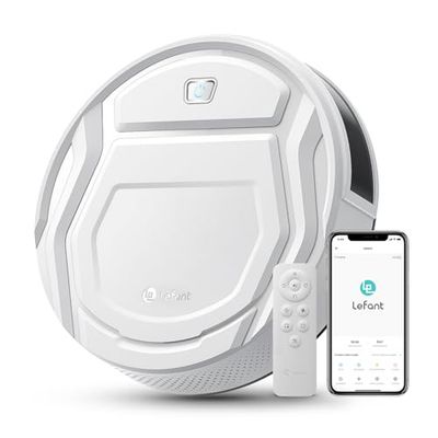 LEFANT Robotstofzuiger, 2200 Pa stofzuiger, 120 minuten Max, wifi-robotstofzuiger, zelfoplagend, app/Alexa, ideaal voor dierenharen, tapijt, harde vloeren, 210P, wit, met afstandsbediening