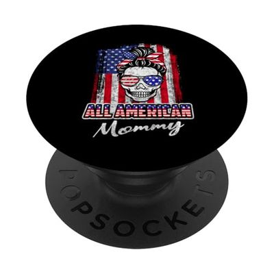 All American Mommy Patriotic Messy Bun Skull USA 4th Of July PopSockets PopGrip Adesivo