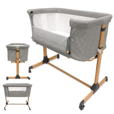 Mini berceau Cododo bébé STUCK TO ME gris by INTERBABY - Mini lit bébé en aluminium avec habillage · Sac de transport - 6 hauteurs réglables - Roues indépendantes avec freins