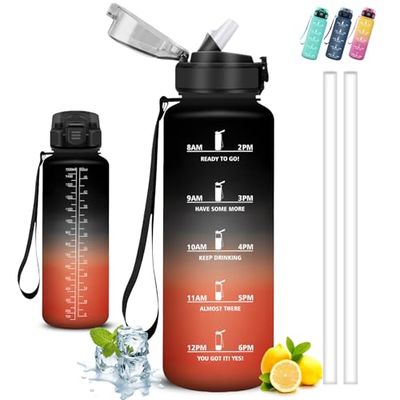 Borraccia 1,5 litri, Borraccia con Cannuccia, Senza Perdite, Borraccie Palestra, Facile da Trasportare, Borraccie Motivazionale, Con Slogan Motivazionale, Borracce per Scuole, Fitness, Campeggio, Yoga