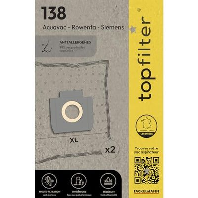 2 sacs aspirateur pour Rowenta et Aquavac, boîte de sacs d'aspiration en non-tissé, 2 sacs à poussière (30 x 26 x 0,1 cm), Blanc