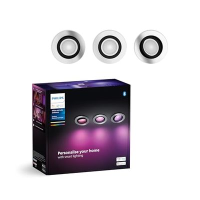 Philips Hue White & Color Ambiance Centura confezione da 3 faretti da incasso rotondi, plafoniere dimmerabili per il sistema Hue, controllo intelligente della luce tramite voce e app.