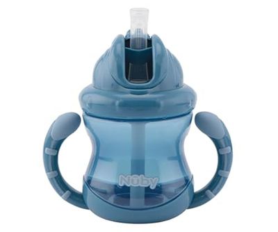 Nuby - Set van 2 Flip-it drinkbekers met lekvrij siliconen rietje - met handgrepen en Click-it sluitsysteem - BPA-vrij - 240ml - blauw - 12+ maanden