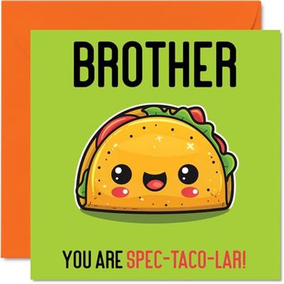Verjaardagskaarten voor broer - Spec-Taco-lar - Grappige gelukkige verjaardagskaart voor broer van zus, verjaardagscadeau voor broer of zus, 145 mm x 145 mm grap wenskaarten voor mannen hem