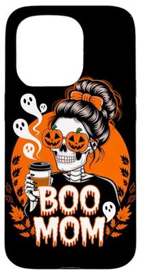 Boo Mom Halloween Costume Skeleton Messy Bun Mother Coffee Case for iPhone 15 Pro