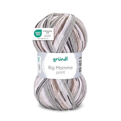 Gründl Lana per lavorare a maglia Big Mamma Print Filato all uncinetto realizzato al 100% in poliacrilico, 400 g / 1040 m, Bianco-grigio-grigio chi
