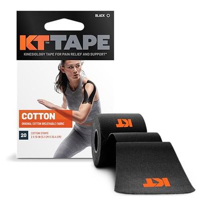 KT TAPE Origineel, Voorgesneden, 20 Strip, Katoen, Zwart