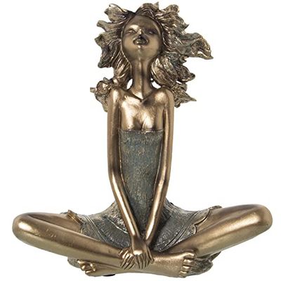 DRW Figura de una niña sentada de Resina en Dorado 24x12x26cm