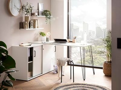 Schildmeyer Ekko Bureau d'angle en Bois Blanc Mat 130 x 145 x 73,8 cm