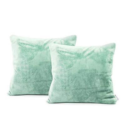 DecoKing 2 federe per cuscini da 45 x 45 cm, in microfibra, con chiusura lampo, in pile, colore: menta piperita