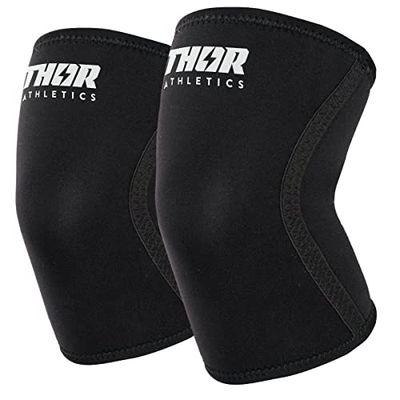 Thor Athletics - Maniche al ginocchio nere - 7MM - Accessori per l'allenamento della forza - Powerlifting - Bodybuilding - Squat - Taglia (XL)