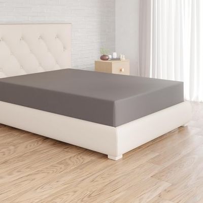 Amazon Basics Lençol de baixo ajustável, 80 x 200 cm, 100% algodão, cinzento-escuro