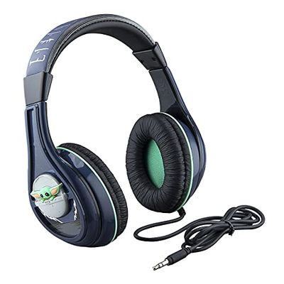 EKids Star Wars The Child hörlurar med kabel, klart stereoljud, föräldrarnas volymkontroll, AUX-kabel, Mandalorian-barnhörlurar för barn småbarn från 4 år, grå