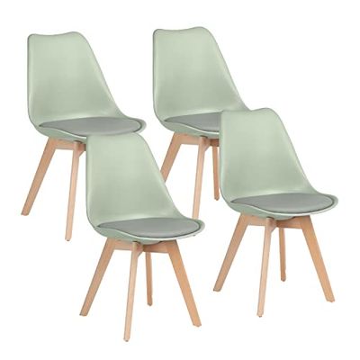 Brigros WeHome Candice Lot de 4 chaises de Salle à Manger ou Bureau, Chaise Ergonomique, Assise rembourrée avec Coussin en Simili Cuir, chaises de Chambre, Pieds en Bois de hêtre, mobilier de Maison