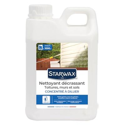 STARWAX - Nettoyant Décrassant pour Toitures, Murs, Sols Extérieurs - Surpuissant - Nettoie Graisses, Suies et Verdissures - Compatible Nettoyeurs Haute Pression - Fabriqué en France - 2L - 1000m²