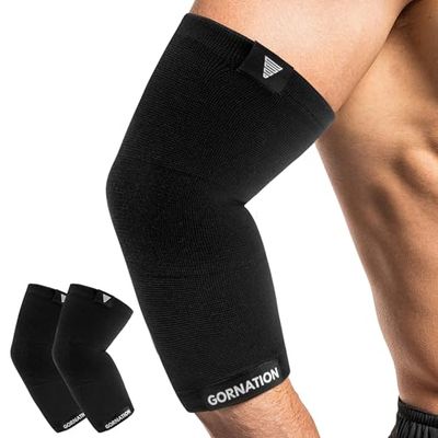 GORNATION® 2 Elleboogbrace/Elleboogbescherming (1 paar) - Stabiliteit & bescherming door compressie voor ellebogen in calisthenica, crossfit en fitness voor mannen & vrouwen