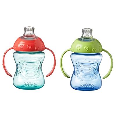 Nuby Grip N SIP Training Cup with Handle, Soft Spout and Splashproof Spout, 240 ml, Suitable from 4 Months (Pack of 2, Blue/Green)