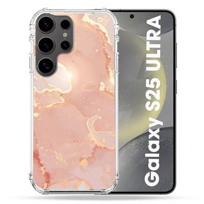 Cokitec Förstärkt fodral för Samsung Galaxy S25 Ultra textur rosa marmor