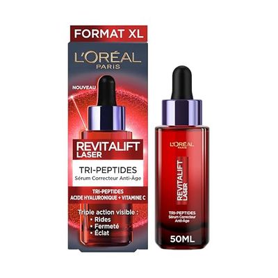 L'Oréal Paris Tri-Peptide serum ujędrniające i wygładzające serum do twarzy z efektem 3 w 1, z peptydem argireliny, kwasem hialuronowym i witaminą C, laserem Revitalift, 1 x 50 ml