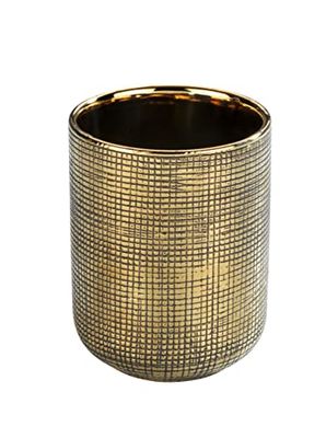 WENKO Bicchiere portaspazzolini Rivara, pregiato portaspazzolini per spazzolini e dentifricio, in raffinata ceramica, dipinto a mano, Ø 7,5 x 9,5 cm, colore oro