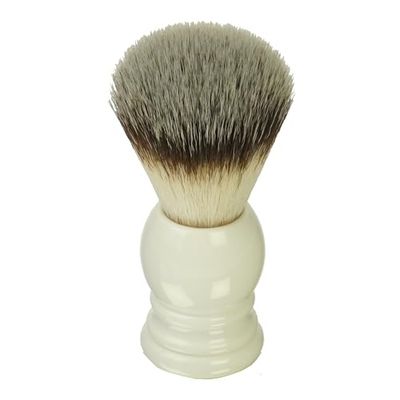 Pennello da barba sintetico, con manico in acrilico bianco, altezza 9,5 cm