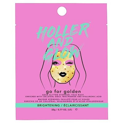 Holler and Glow Go For Golden Gold Glitter Hydrogel Face Mask, Colloidal Gold, Hyaluronic Acid & Niacinamide for Brightening, Hydrating, De-Puffing, Firming & Glowing Skin, 22 G