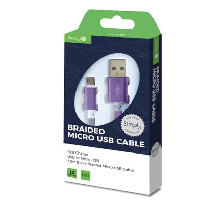 Simplemente icmc07 Trenzado Morado Micro USB Cable, – Cable Micro USB a USB, 1,5 m de Largo, Compatible con Samsung y Otros Dispositivos Android, Carga y sincronización, Muy Resistente