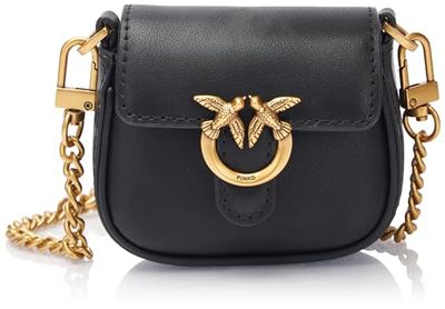 Pinko Airpod Holder Vitello Seta, Accessori da viaggio- Borsellino da portare al collo Donna, Z99q_nero-antique Gold, 15