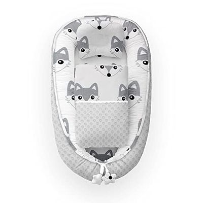 Kospu babynest con cuscino e coperta per bambini, peluche in cotone e minky, imbottitura 100% silicone perline, paracolpi 90 x 70 cm