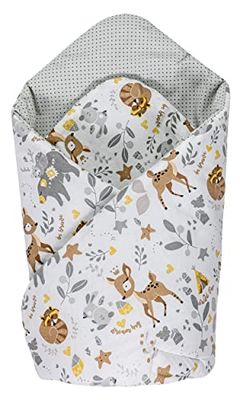 Innerkudde 100% bomull 75 x 75 cm, omslagsfilt, babyhörna, dubbelsidig mjuk året runt, multifunktionell antiallergisk baby, Medi partners (rådjur med grå prickar)
