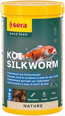 sera 07145 KOI Nature 1000 ml naturalnych smakołyków ze 100% delikatnie suszonych gąsienic jedwabiu jako karma dla koi lub Power Snack o wysokiej zawartości białka dla koi w ciepłym sezonie (od 15°C)