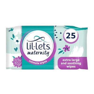 Lil-Lets Maternity Intimate Wipes, 1 Pack of 25 Wipes (25 Count), Extra Large, Biodegradable Wipes, For Pre & Post Birth, Dermatologically & Gynaecologically Tested